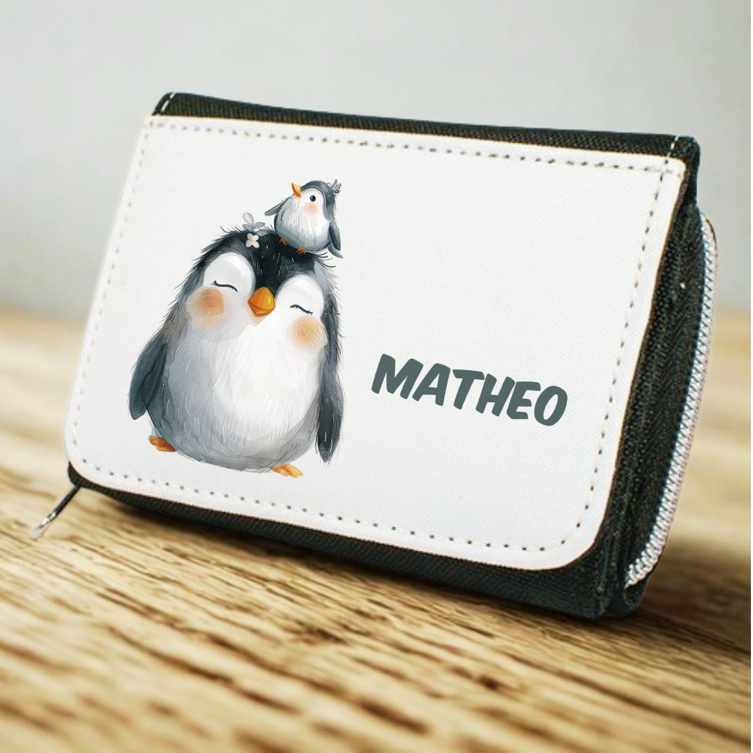 Kinder Geldbeutel Tiere personalisiert – Pinguin, Panda, Tiger & Zebra