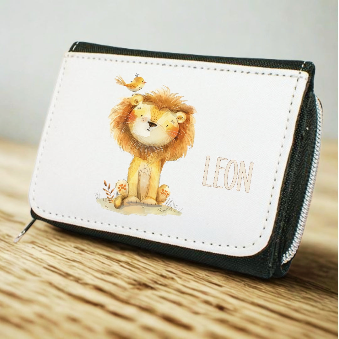 Kinder Geldbeutel Tiere personalisiert mit Namen – Löwe, Fuchs & Reh