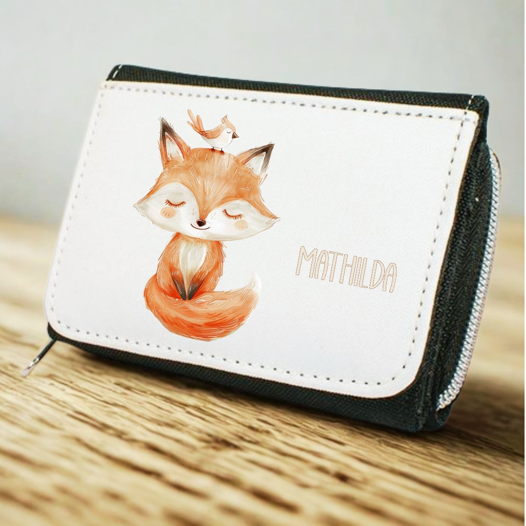 Kinder Geldbeutel Tiere personalisiert mit Namen – Löwe, Fuchs & Reh
