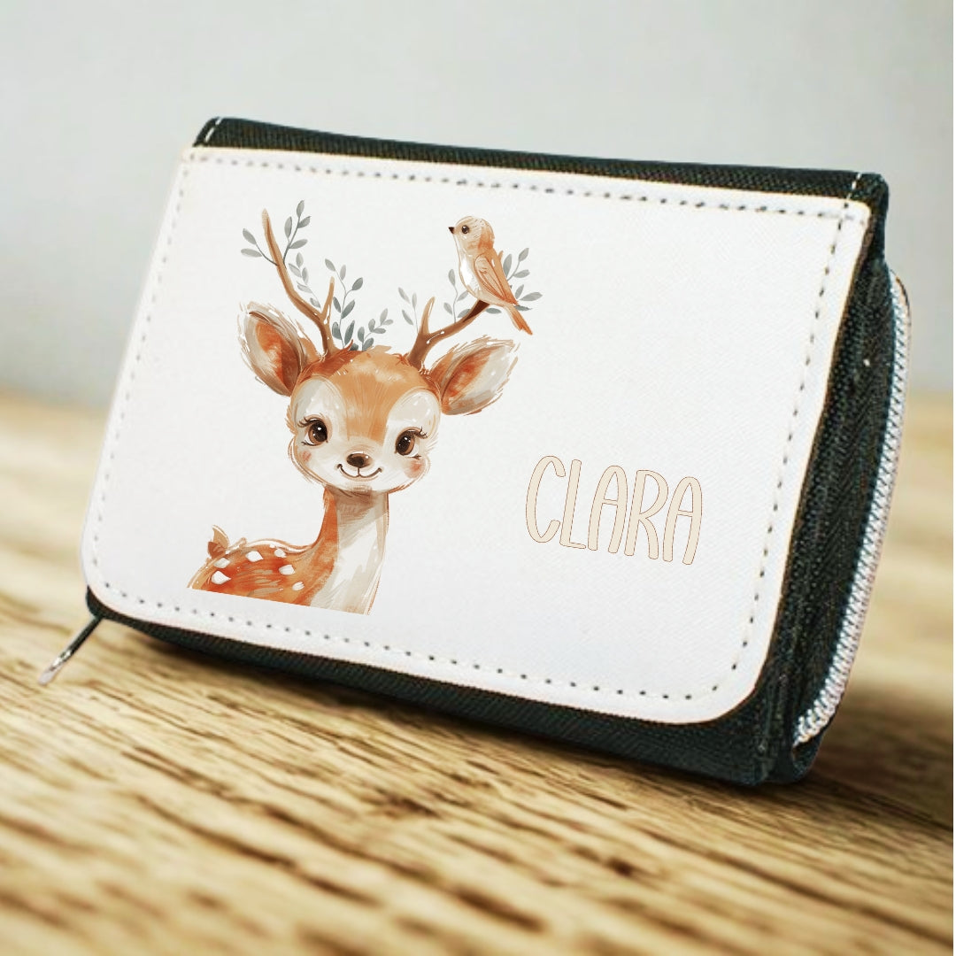 Kinder Geldbeutel Tiere personalisiert mit Namen – Löwe, Fuchs & Reh