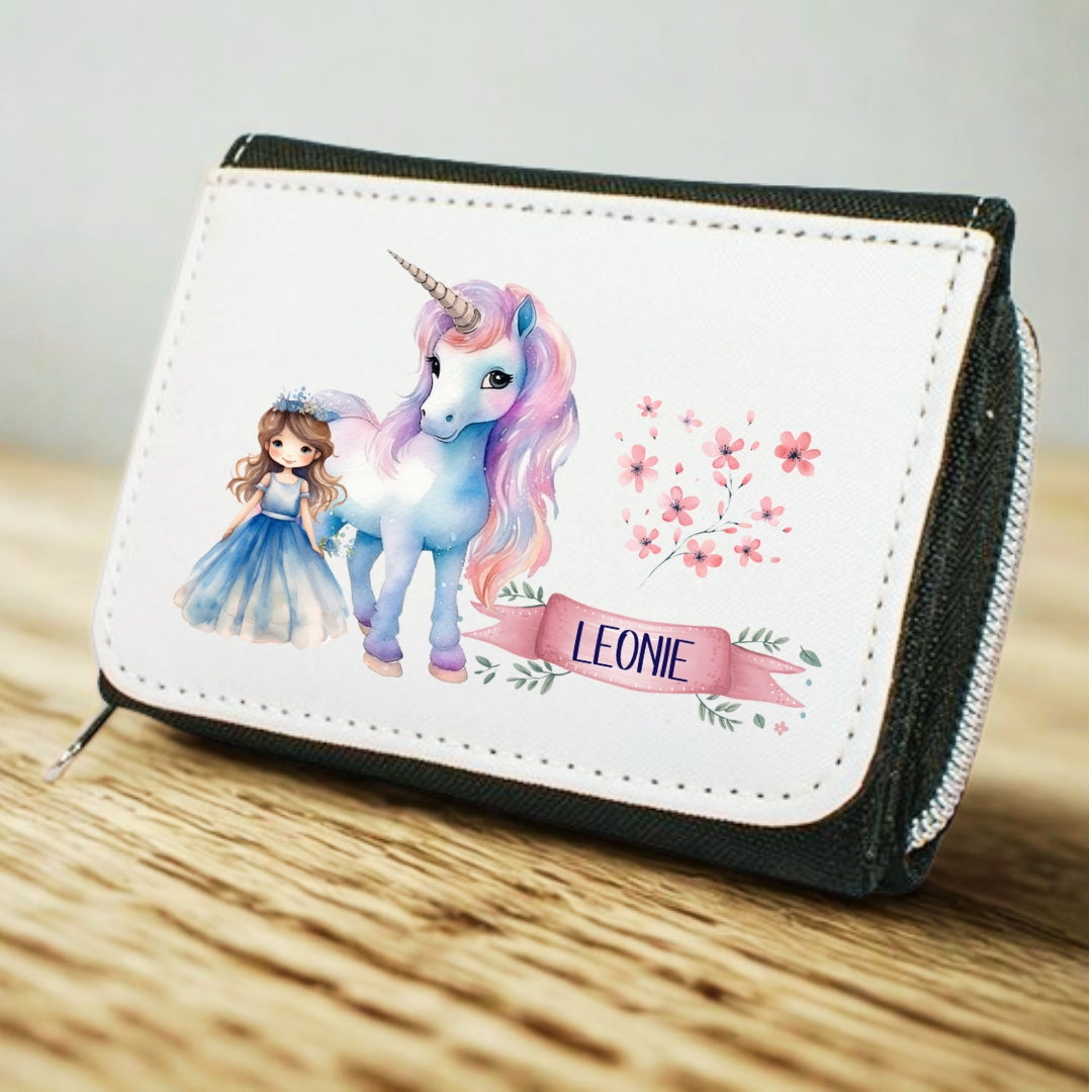 Kinder Geldbeutel Einhorn personalisiert mit Namen – Portemonnaie Mädchen