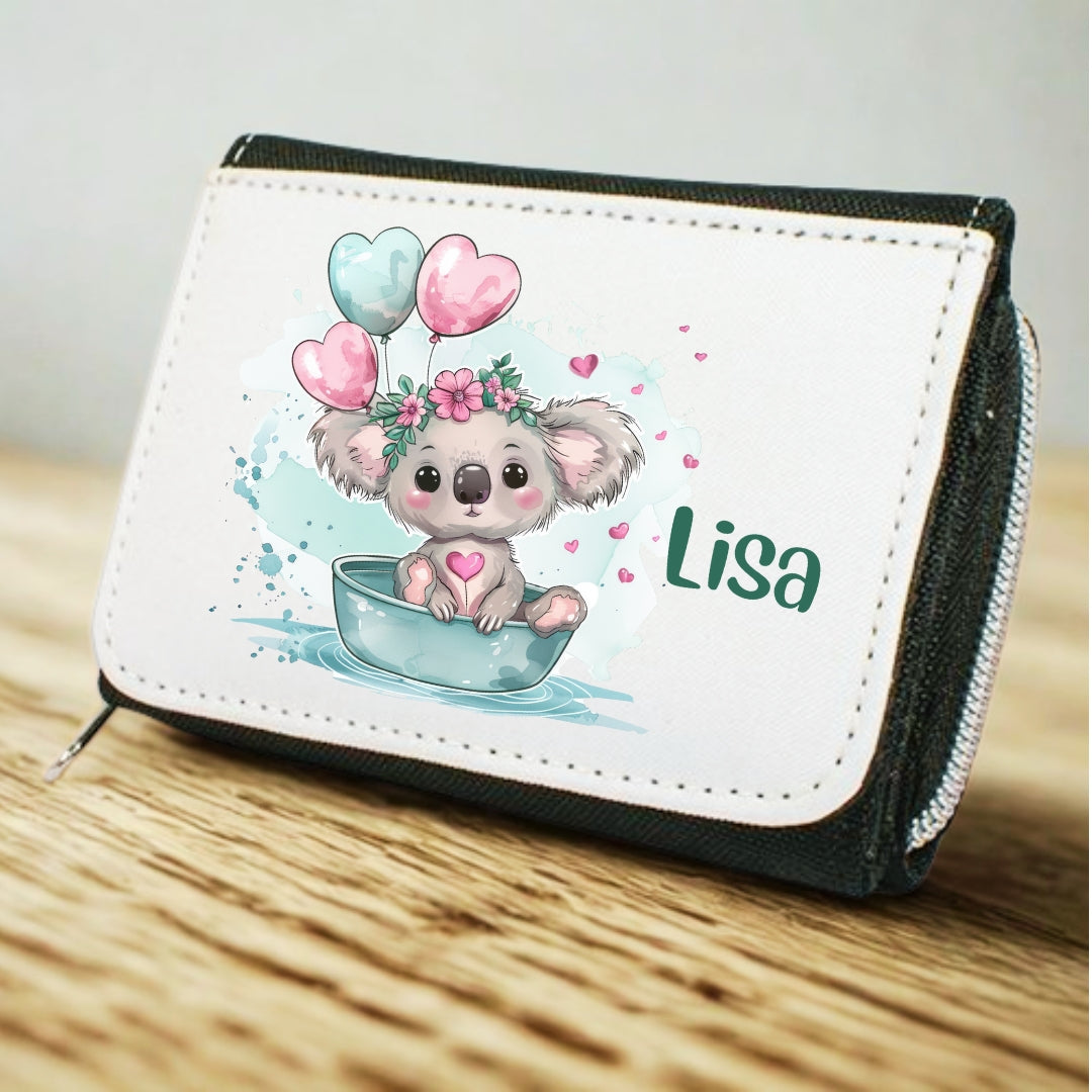 Kinder Geldbeutel Tiere mit Ballon personalisiert – Katze, Panda & Co.