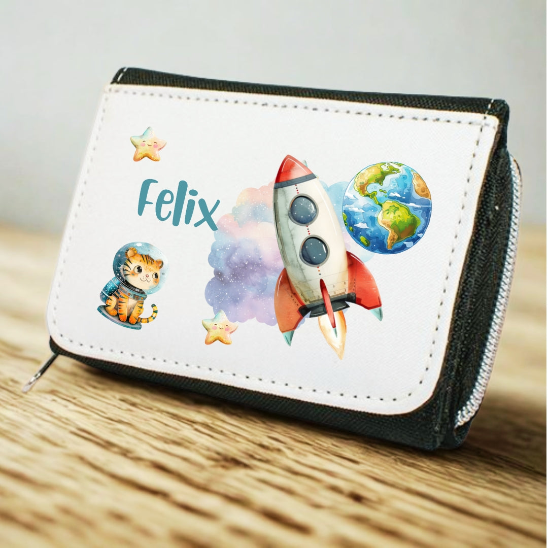 Kinder Geldbeutel Weltall personalisiert – Rakete, Astronaut & Planeten