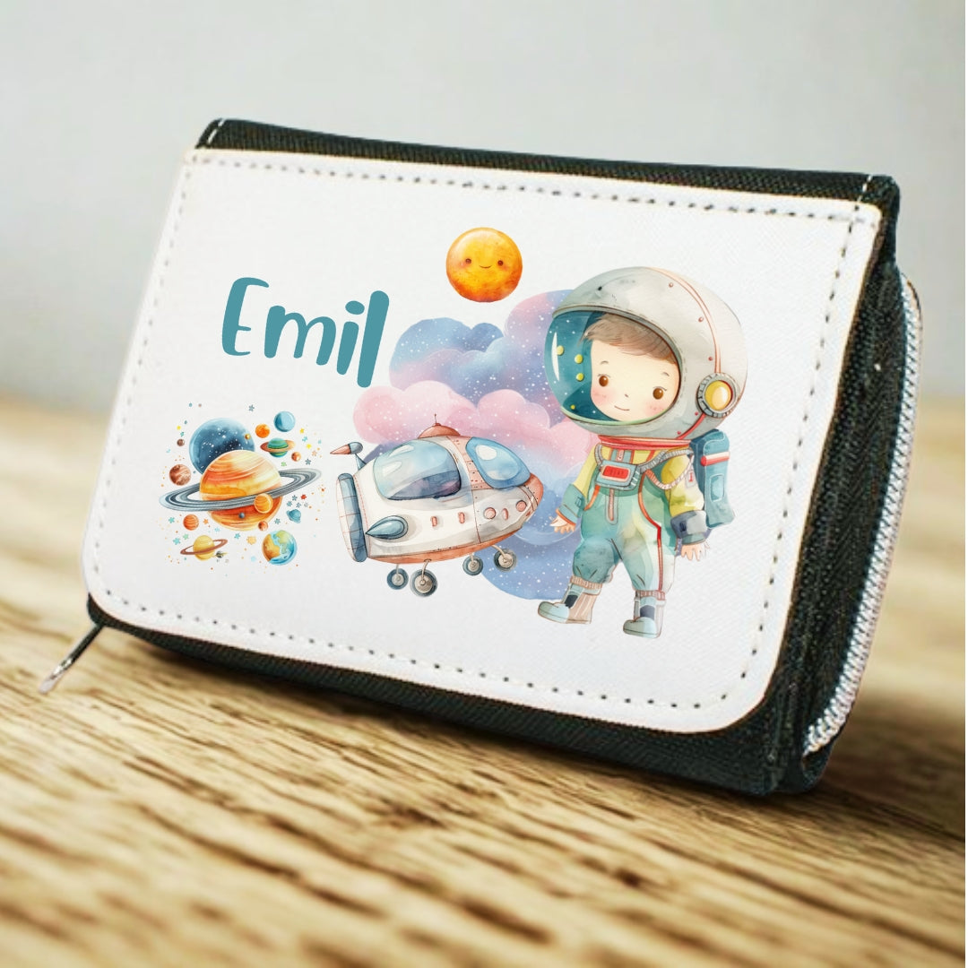 Kinder Geldbeutel Weltall personalisiert – Rakete, Astronaut & Planeten