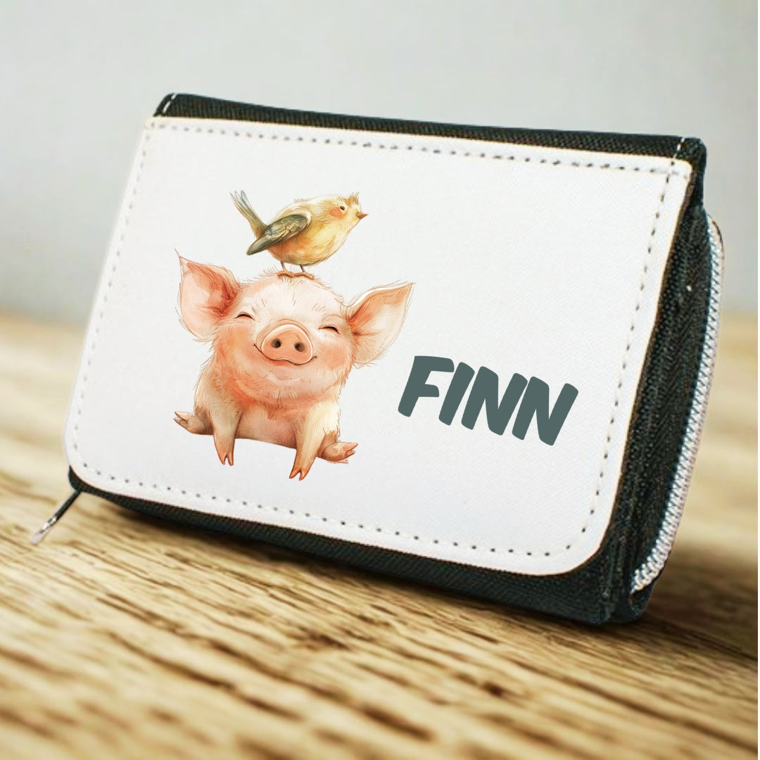 Kinder Geldbeutel Tiere personalisiert – Pinguin, Panda, Tiger & Zebra