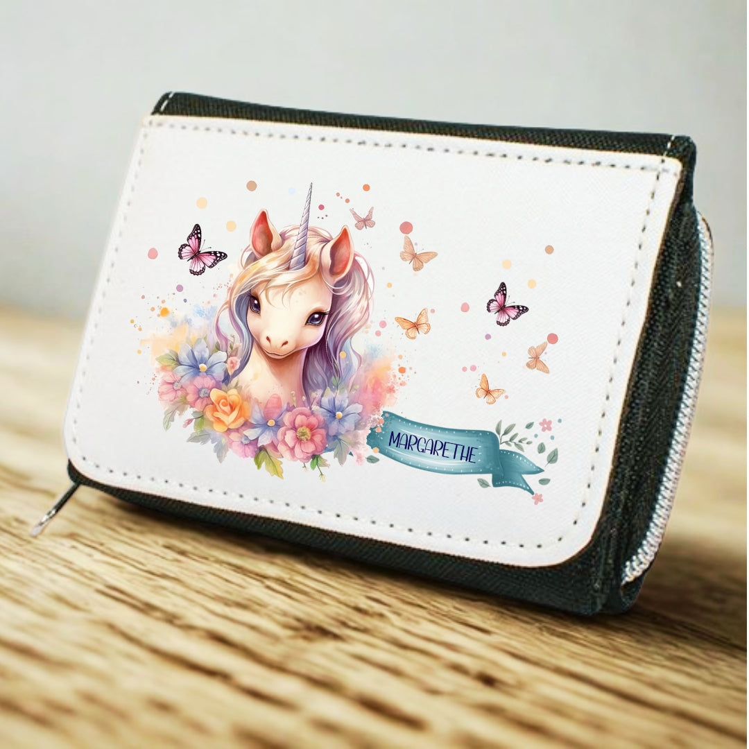 Kinder Geldbeutel Einhorn personalisiert mit Namen – Portemonnaie Mädchen