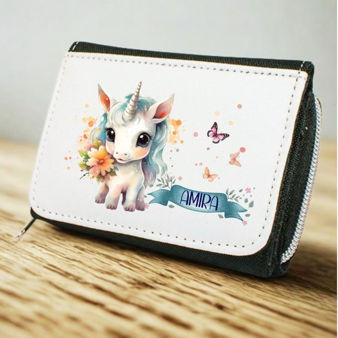 Kinder Geldbeutel Einhorn personalisiert mit Namen – Portemonnaie Mädchen