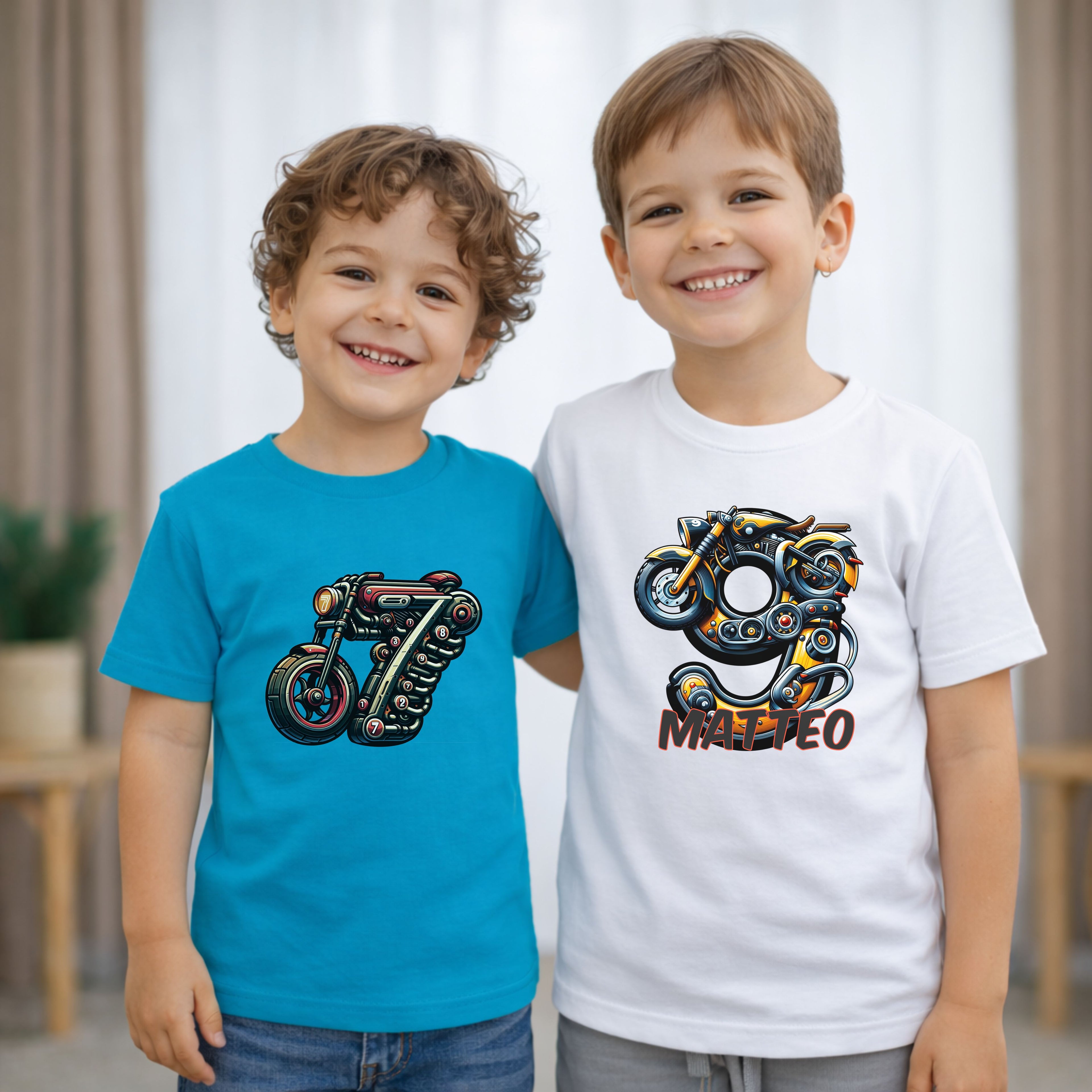 Geburtstagsshirt Kinder mit Motorrad Motiv und personalisiertem Namen
