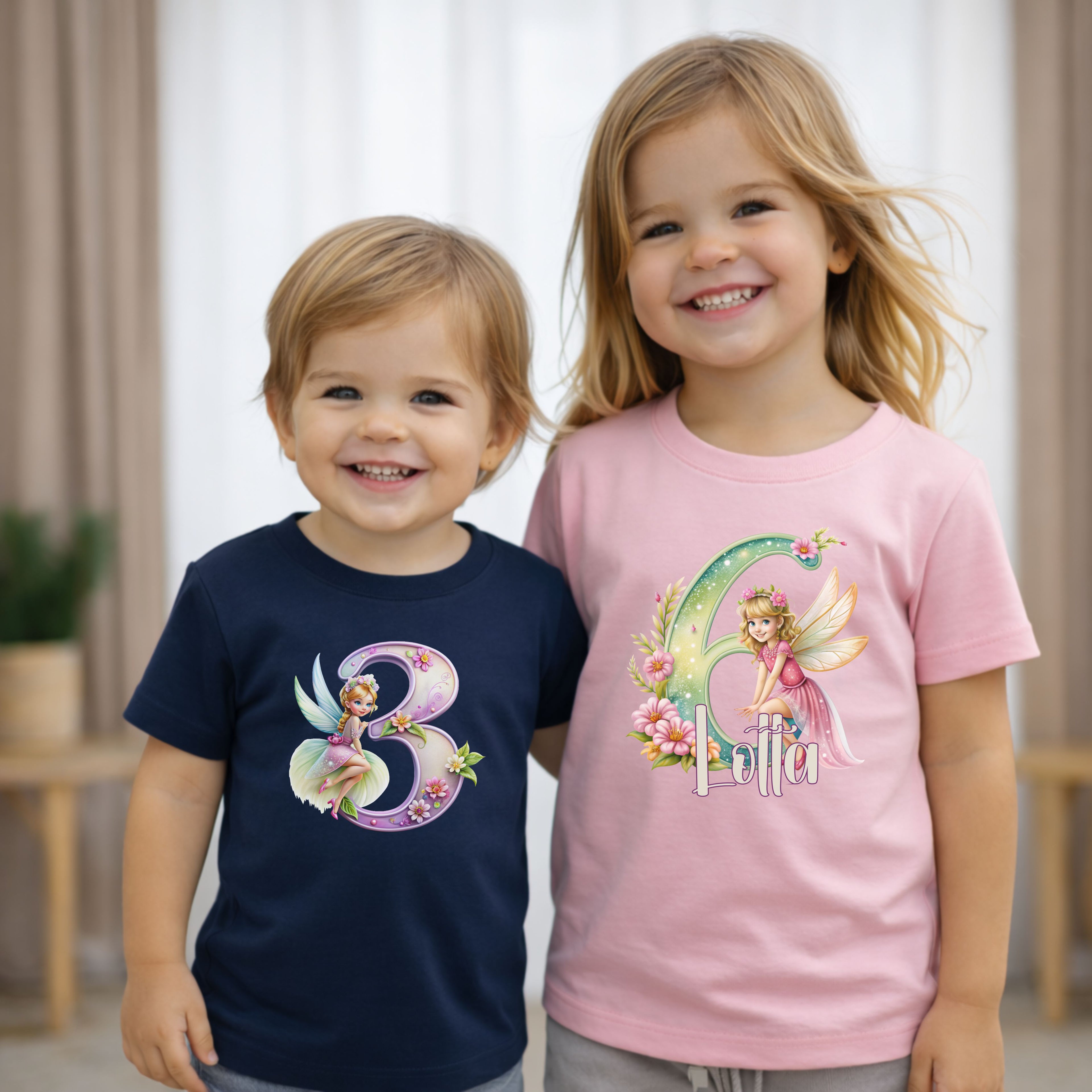 Geburtstagsshirt Mädchen T-Shirt mit Fee personalisiert mit Name und Alter