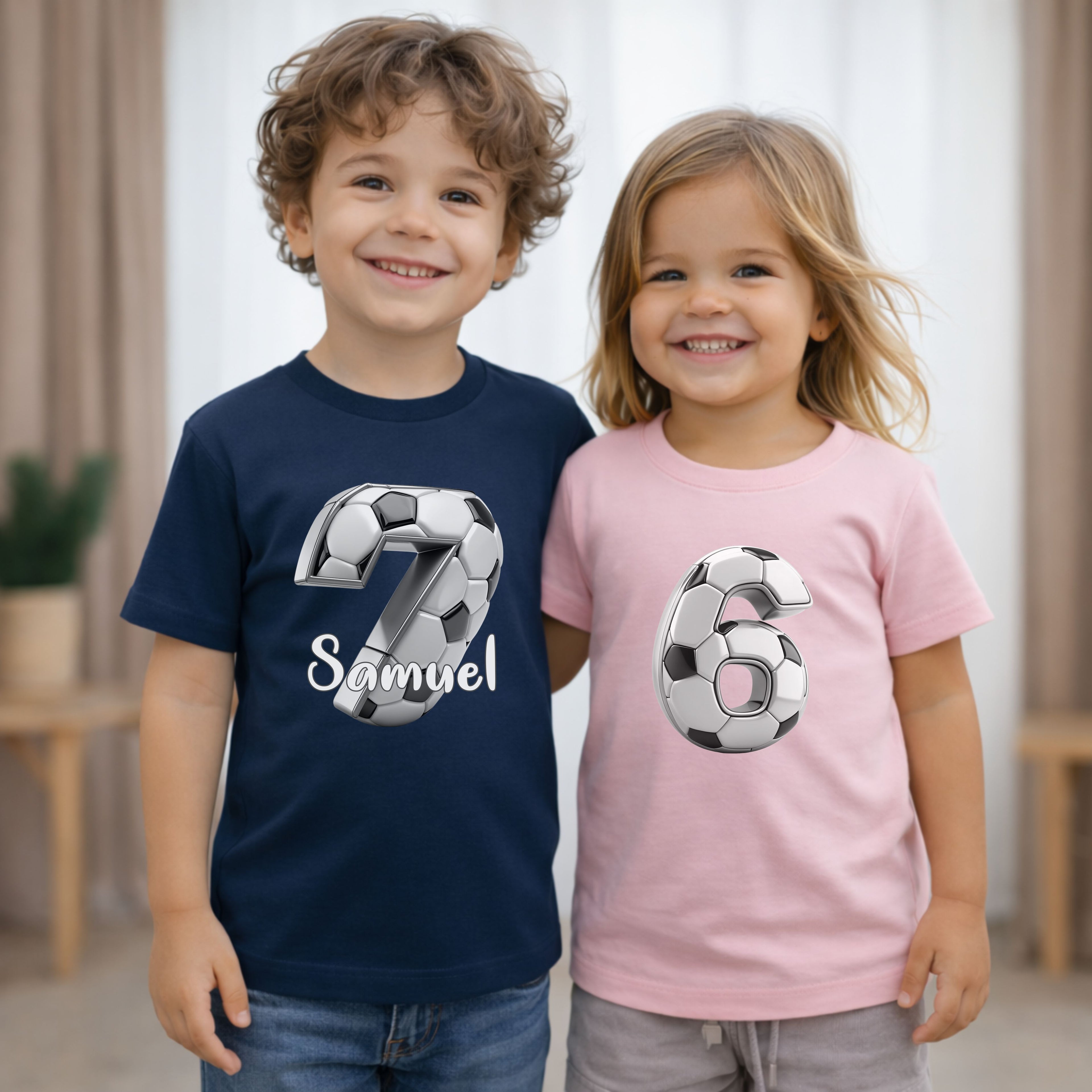 Geburtstagsshirt Kinder T-Shirt mit Fussball Motiv personalisiert mit Name und Alter
