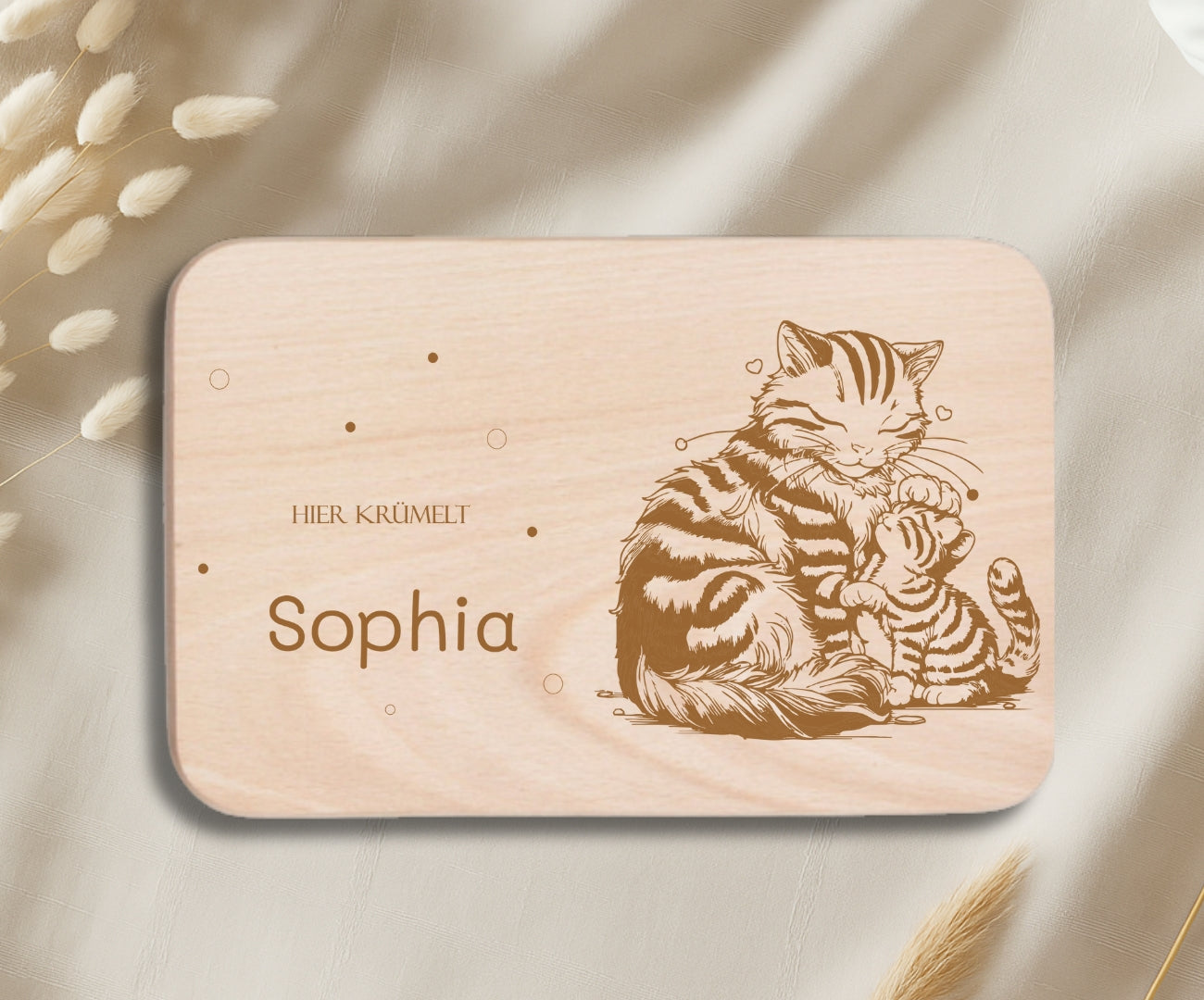 Personalisiertes Frühstücksbrettchen Kinder – Tierfamilien Gravur (Fuchs, Pferd, Hamster, Bär, Katze & Hund)