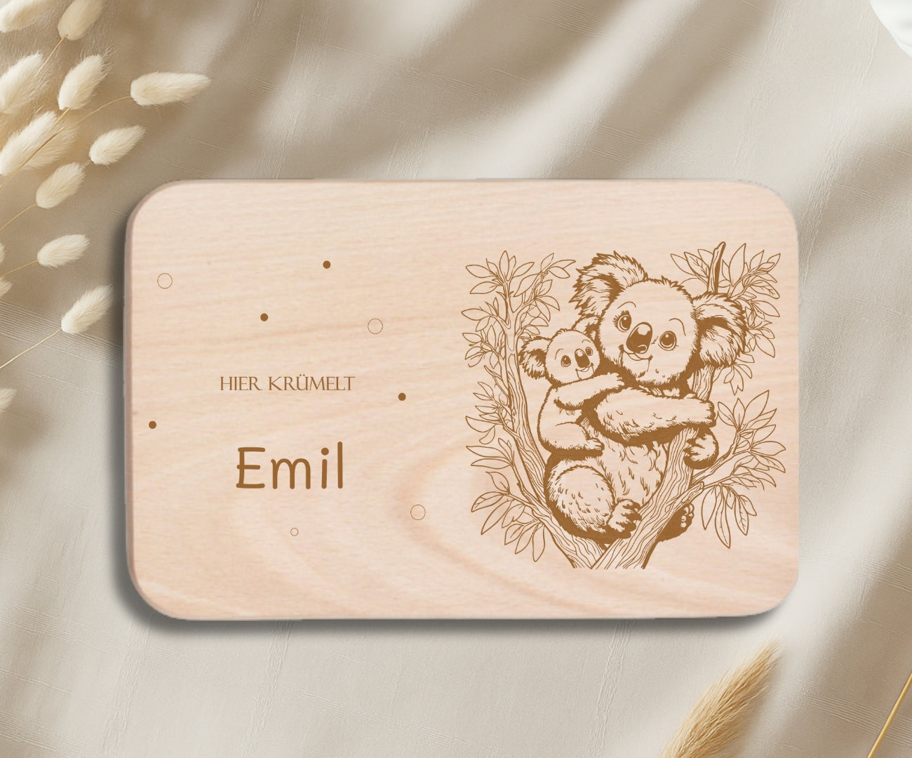 Personalisiertes Frühstücksbrettchen Kinder – Tierfamilien Gravur (Fuchs, Pferd, Hamster, Bär, Katze & Hund)