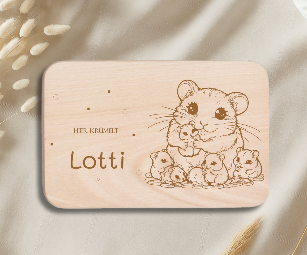 Personalisiertes Frühstücksbrettchen Kinder – Tierfamilien Gravur (Fuchs, Pferd, Hamster, Bär, Katze & Hund)