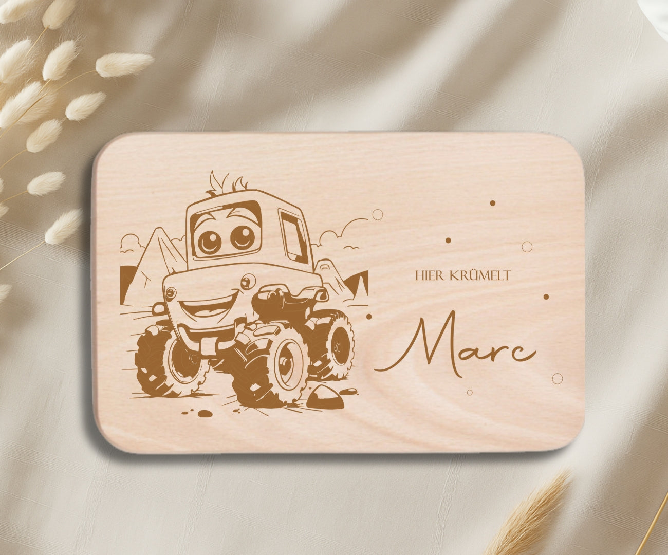 Personalisiertes Frühstücksbrettchen Kinder – Monstertruck Motiv mit Gravur