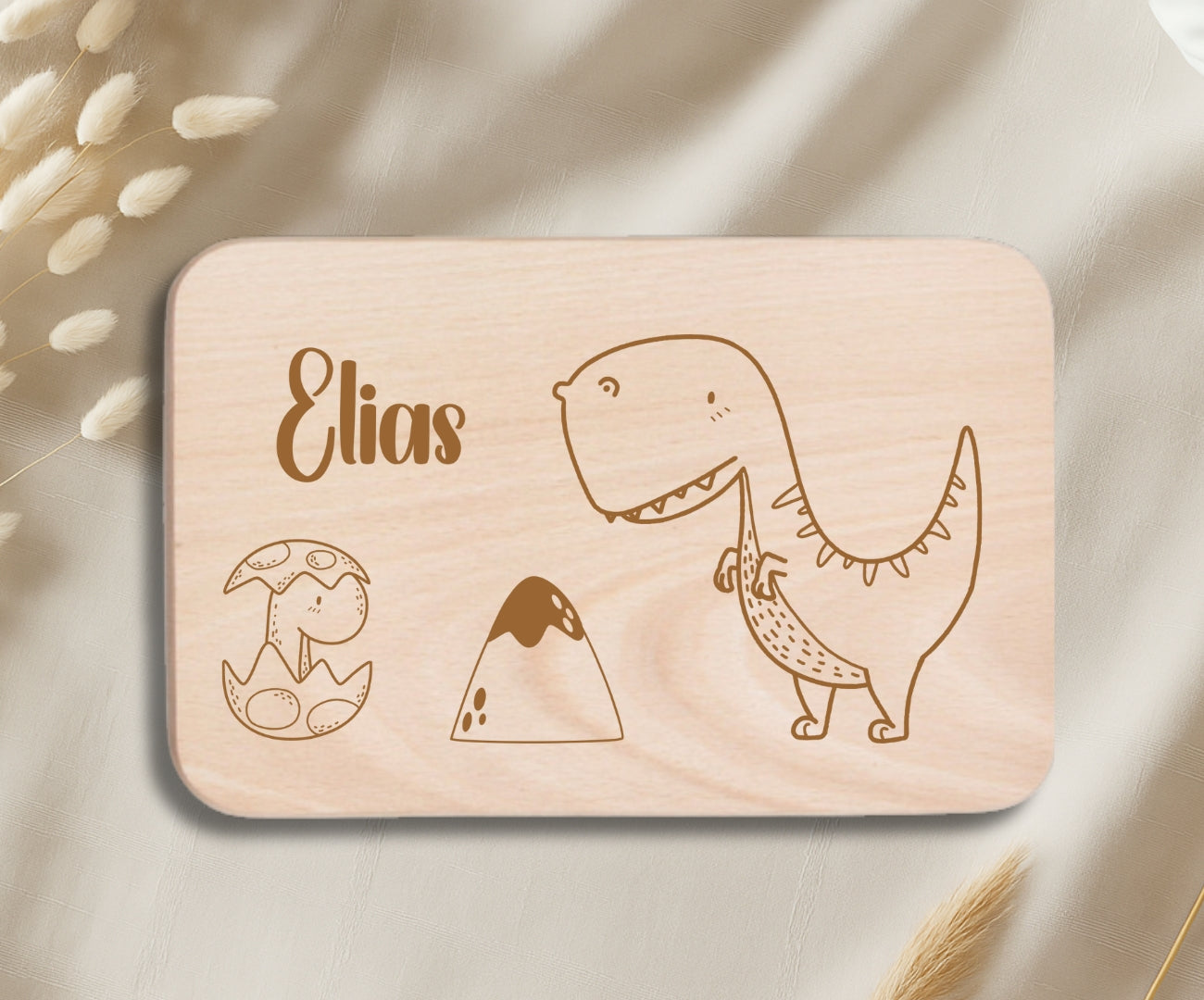Personalisiertes Frühstücksbrettchen Kinder – Dinosaurier Motiv mit Gravur