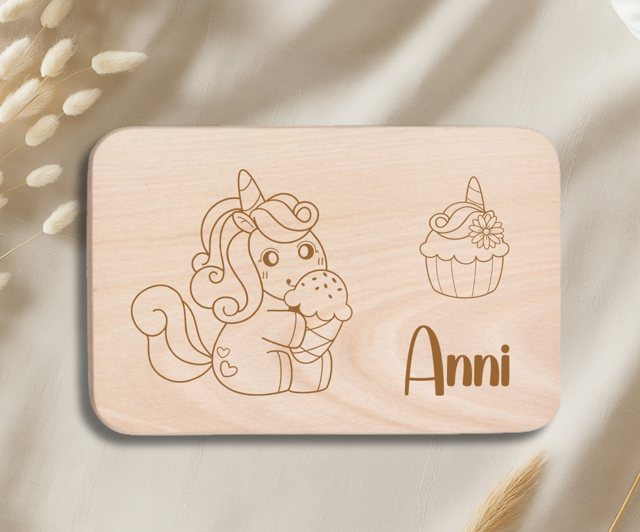 Personalisiertes Frühstücksbrettchen Kinder – Einhorn Motive mit Gravur