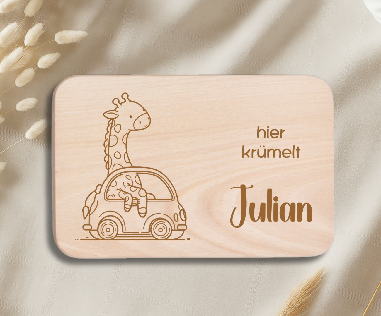 Personalisiertes Frühstücksbrettchen Kinder – Lustige Tiermotive mit Gravur (Elefant, Katze, Maus, Giraffe & Hund)