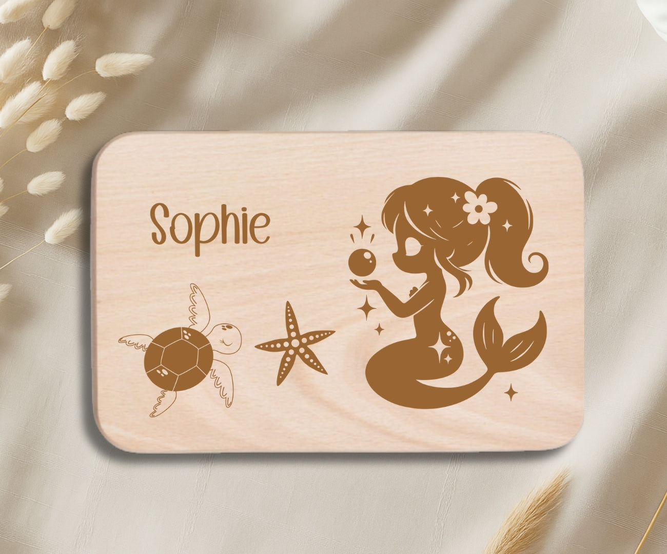 Personalisiertes Frühstücksbrettchen Kinder – Meerjungfrau Motiv mit Gravur
