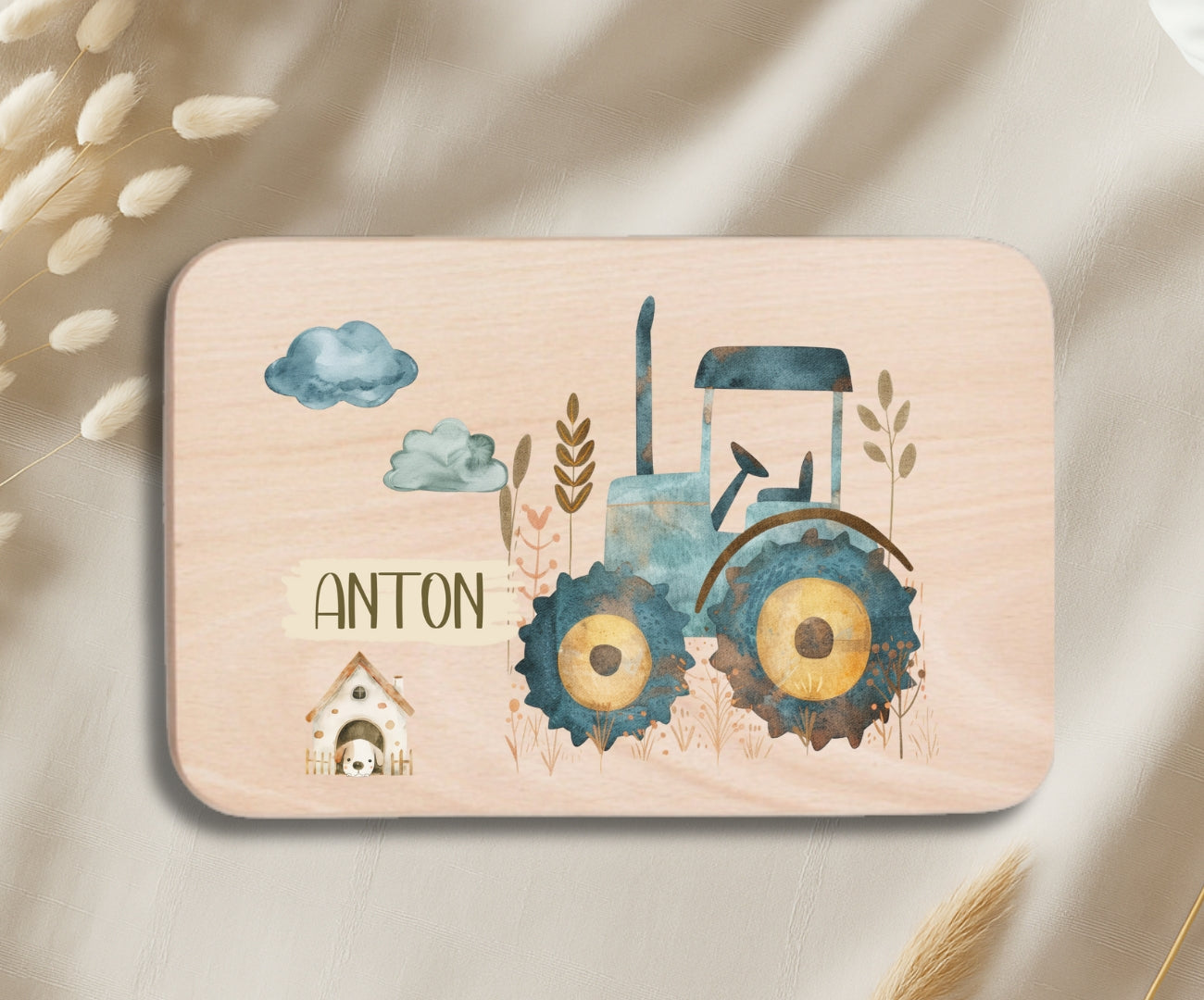 Personalisiertes Holzbrettchen Kinder – Bauernhof Motiv mit Name