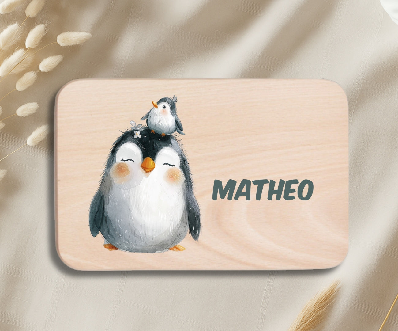 Personalisiertes Holzbrettchen Kinder – Bunte Tiermotive mit Name