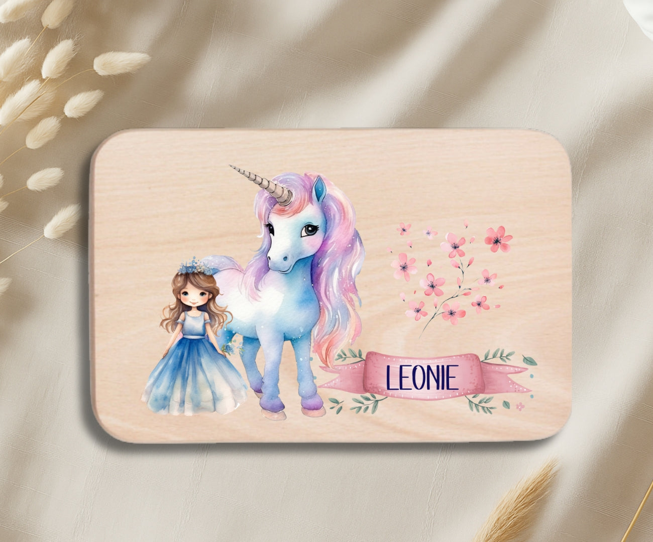 Personalisiertes Holzbrettchen Kinder – Einhorn Motiv mit Name