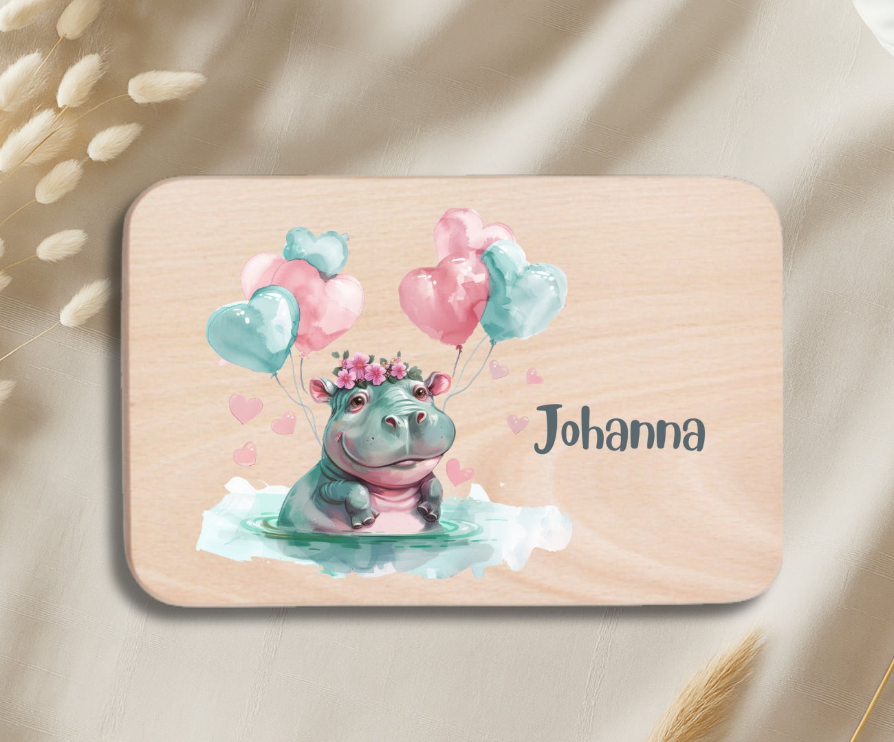 Personalisiertes Holzbrettchen Kinder – Grüne Tierchen Motiv mit Name