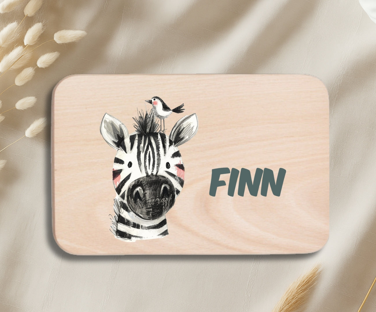 Personalisiertes Holzbrettchen Kinder – Bunte Tiermotive mit Name