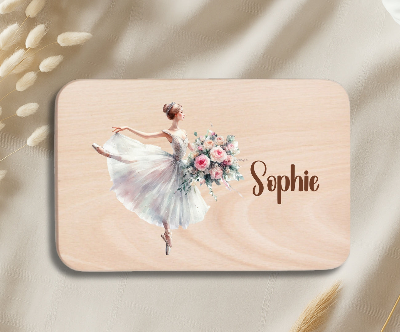 Personalisiertes Holzbrettchen Kinder – Ballerina Motiv mit Name