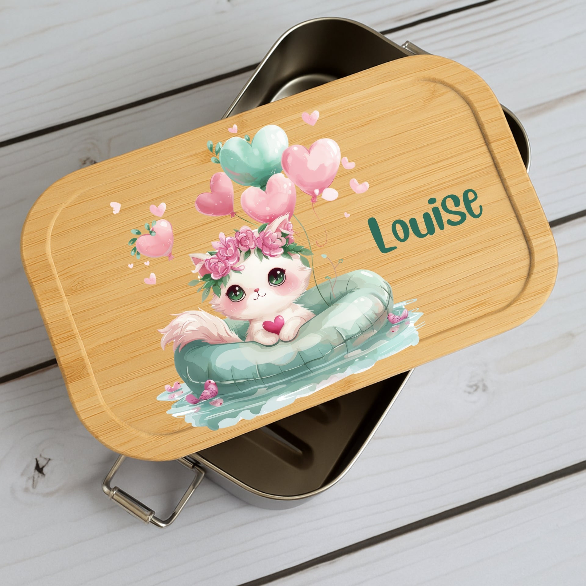 Brotdose Kinder Grüne Tierchen – Lunchbox mit Bambusdeckel & Name