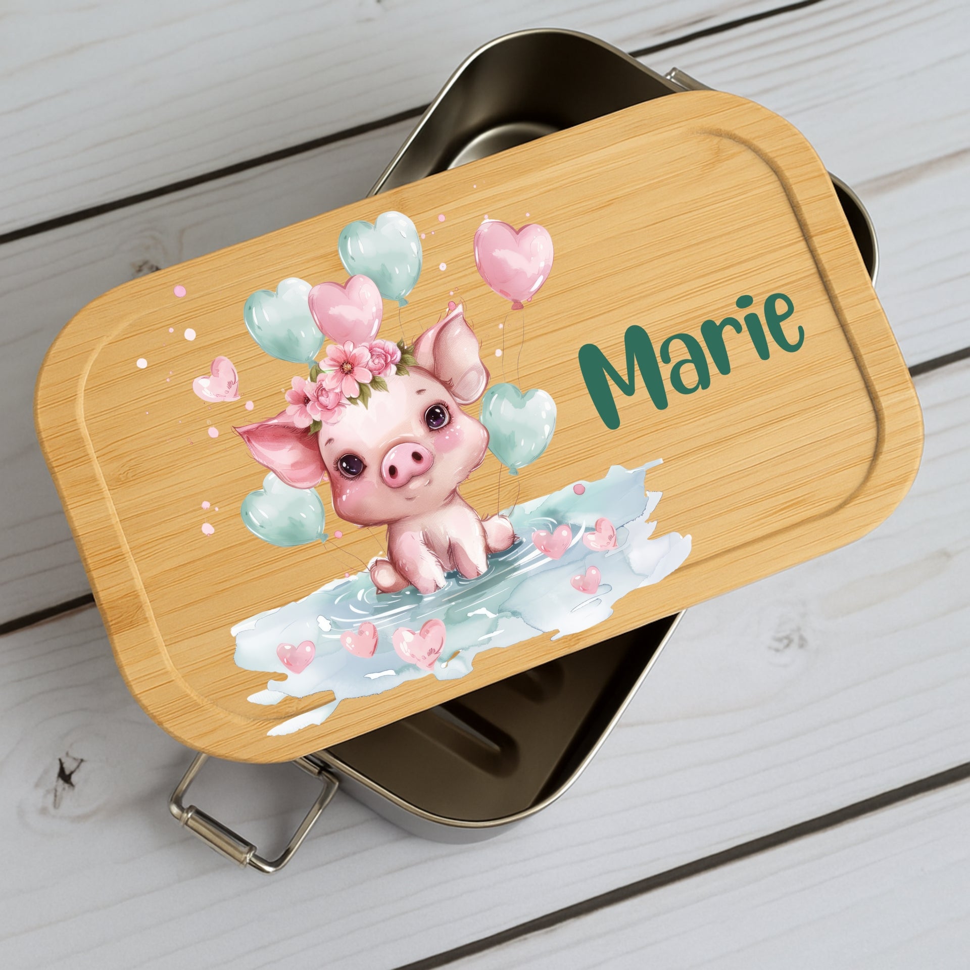 Brotdose Kinder Grüne Tierchen – Lunchbox mit Bambusdeckel & Name