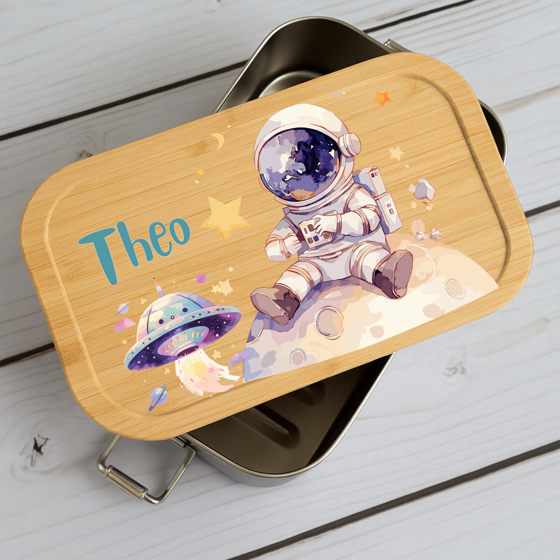 Brotdose Kinder Weltall – Lunchbox mit Bambusdeckel & Name