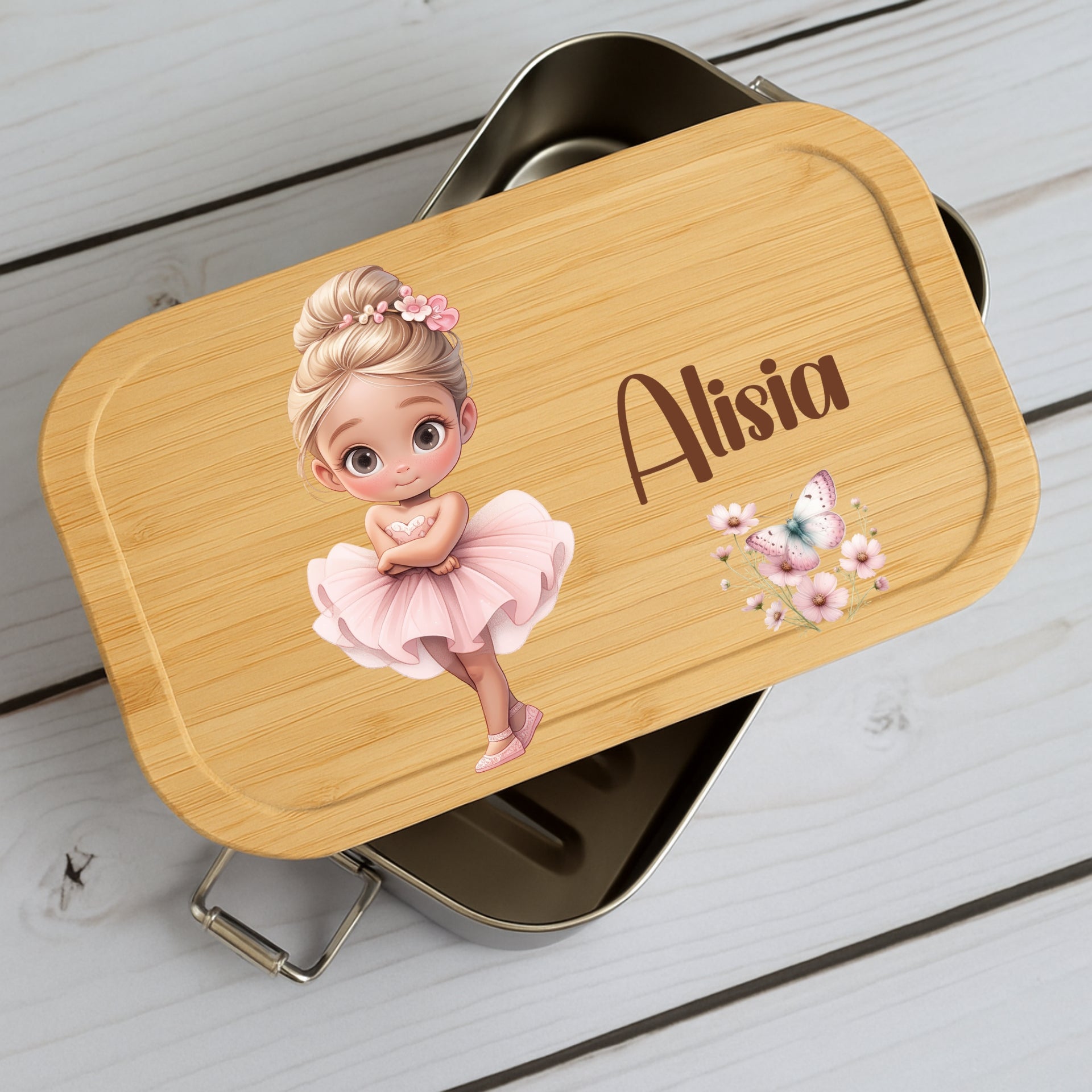 Brotdose Kinder Ballerina – Lunchbox mit Bambusdeckel & Name