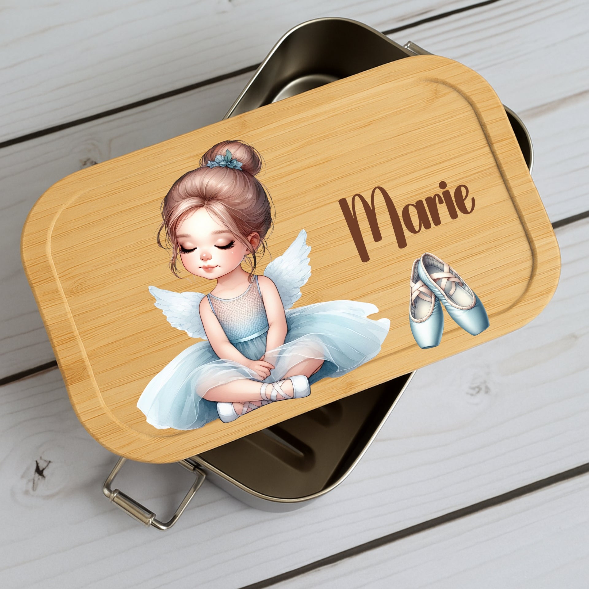 Brotdose Kinder Ballerina – Lunchbox mit Bambusdeckel & Name