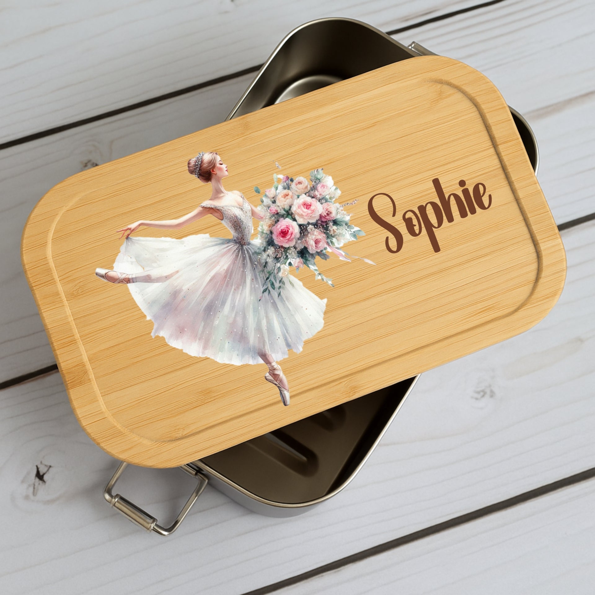 Brotdose Kinder Ballerina – Lunchbox mit Bambusdeckel & Name