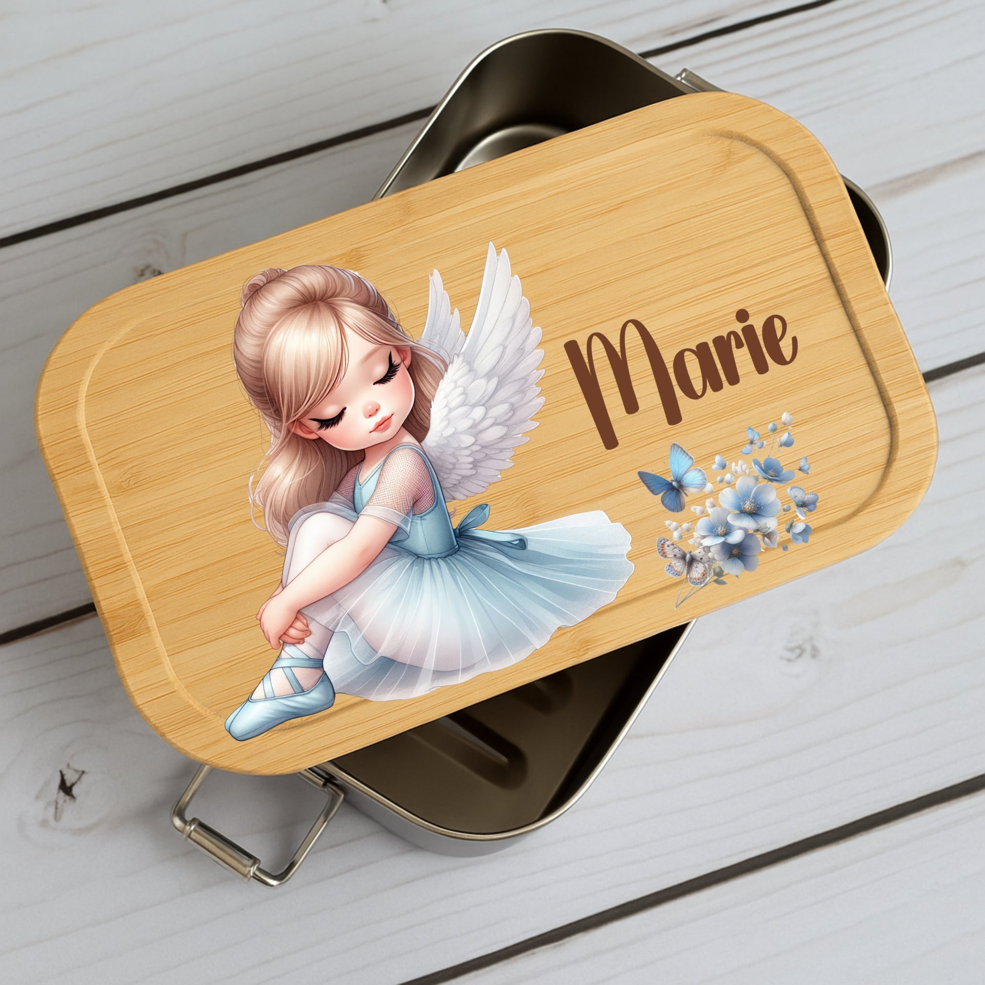 Brotdose Kinder Ballerina – Lunchbox mit Bambusdeckel & Name