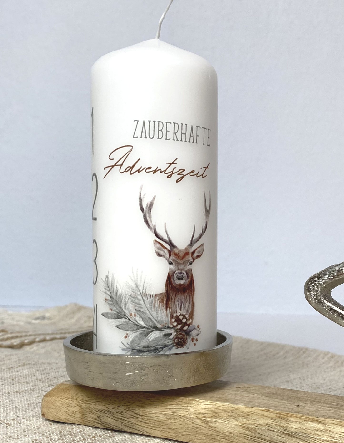 Adventsdeko Kerzenhalter Hirsch mit Adventskerze Zahlen Hirsch