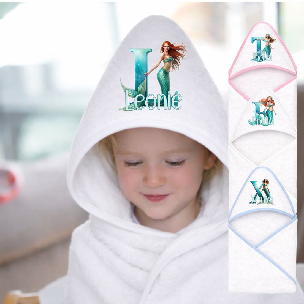 Kapuzenhandtuch Baby personalisiert mit Meerjungfrau Motiv und Namen