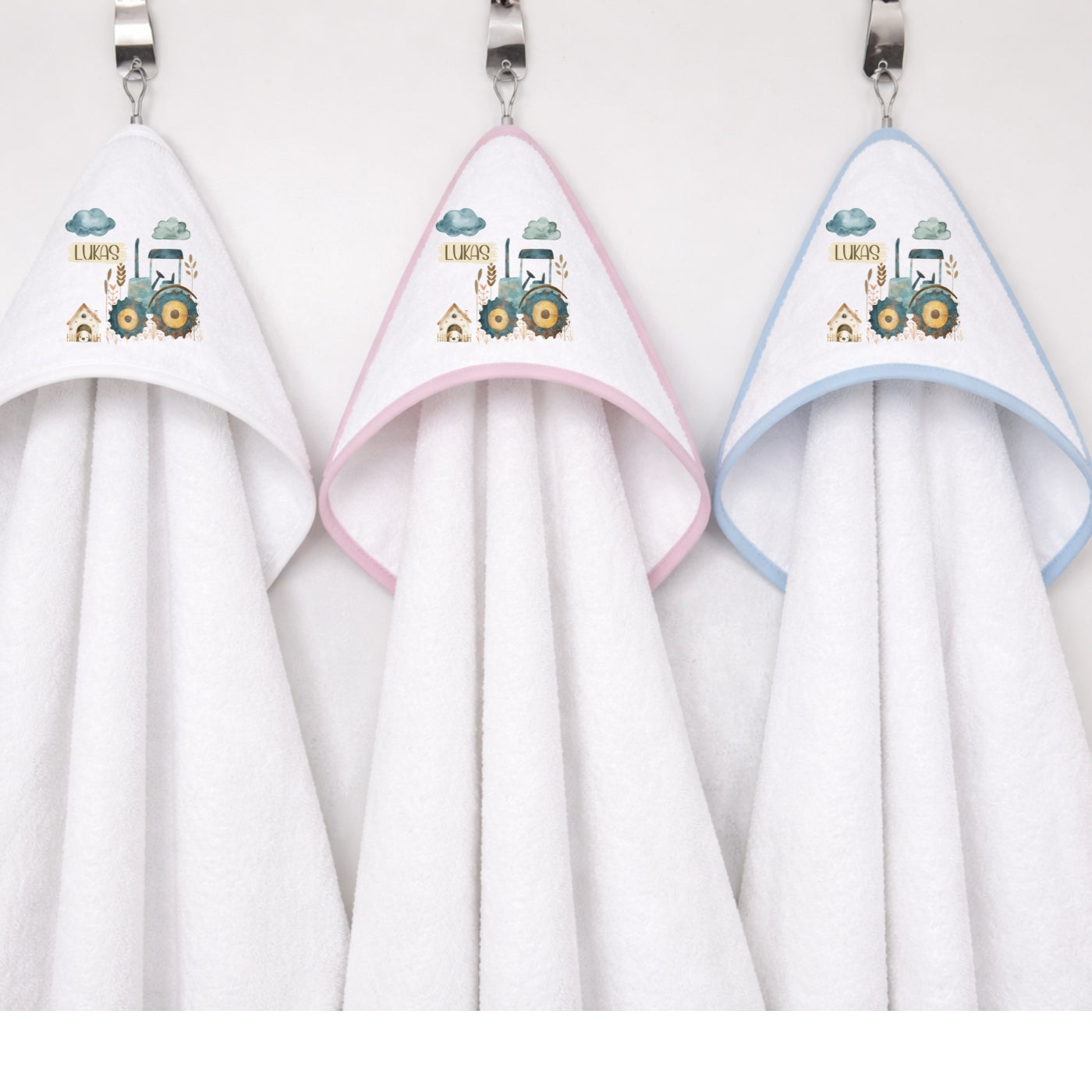 Kapuzenhandtuch Baby personalisiert – Bauernhof mit Namen