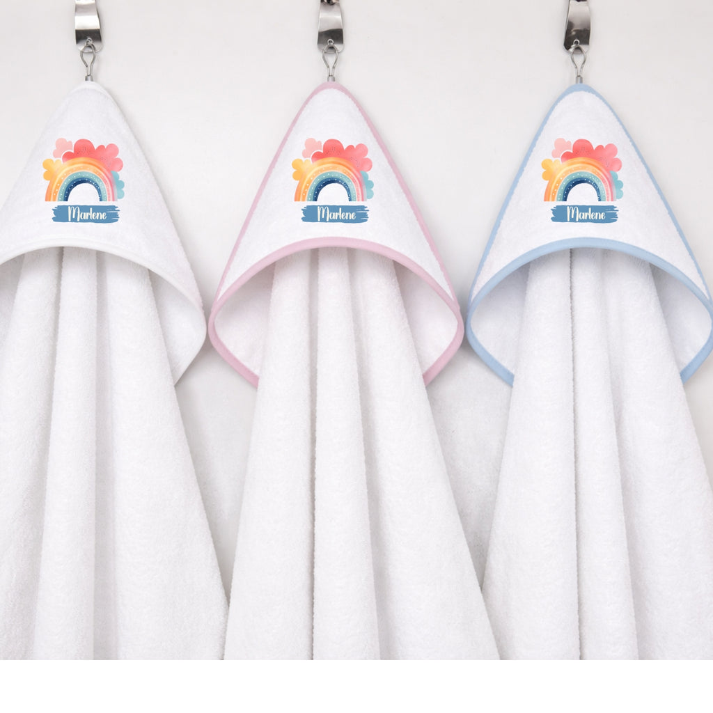 Kapuzenhandtuch Baby personalisiert – Regenbogen mit Namen