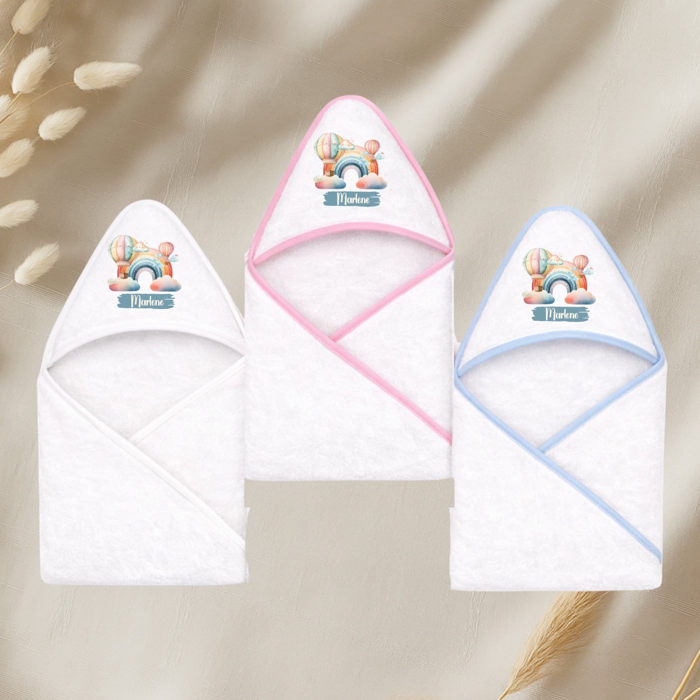 Kapuzenhandtuch Baby personalisiert – Regenbogen mit Namen