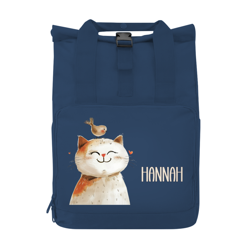 Kinderrucksack mit beigen Tiermotiven – personalisiert mit Namen, aus recyceltem Polyester, ideal für Kita und Kindergarten – wolga-kreativ