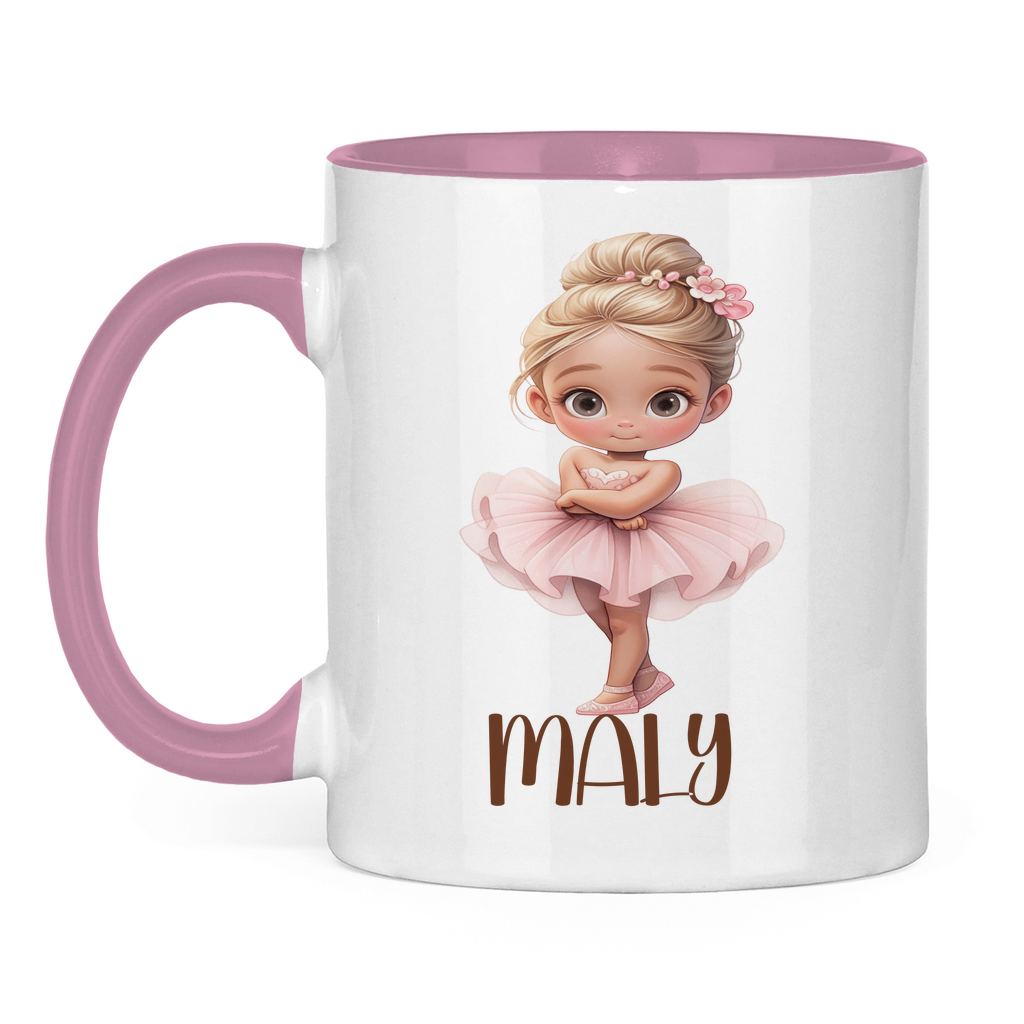 Personalisierte Kindertasse mit Ballerina-Motiv und Namen in Rosa – Tasse für Mädchen mit individueller Beschriftung