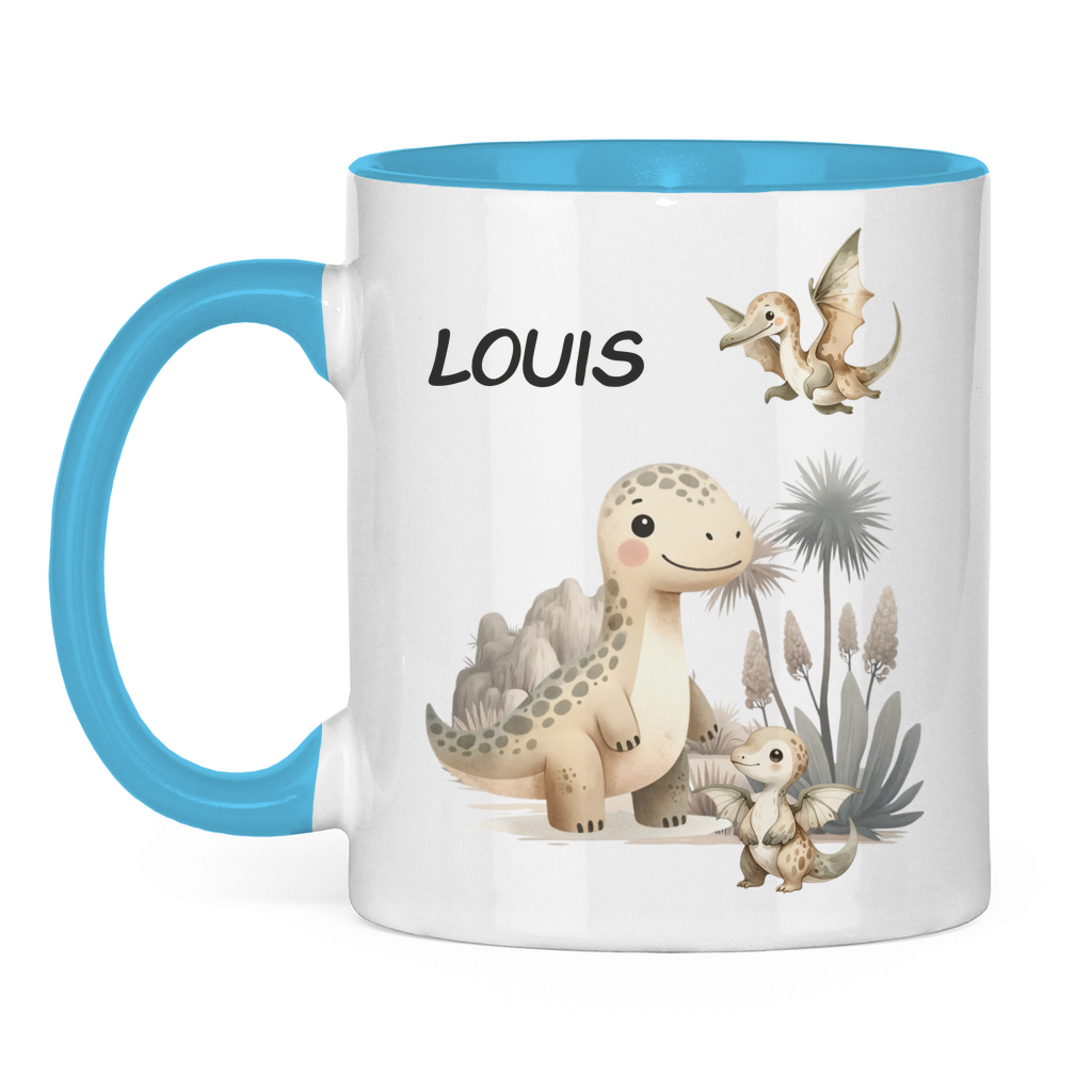 Personalisierte Kindertasse mit Dinosaurier-Motiv und Namen – Keramiktasse für Jungen und Mädchen

