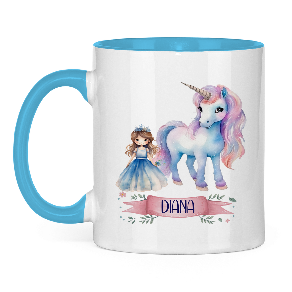 Personalisierte Kindertasse mit Einhorn-Motiv und Namen – rosa Keramiktasse für Mädchen mit Wunschtext