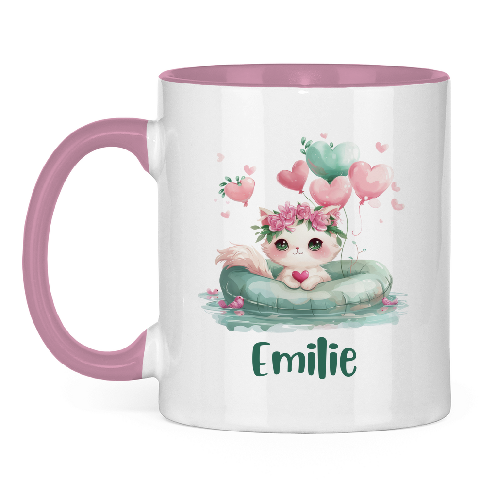Personalisierte Kindertasse mit grünen Tieren und Namen – Keramiktasse für Kinder mit Naturmotiven

