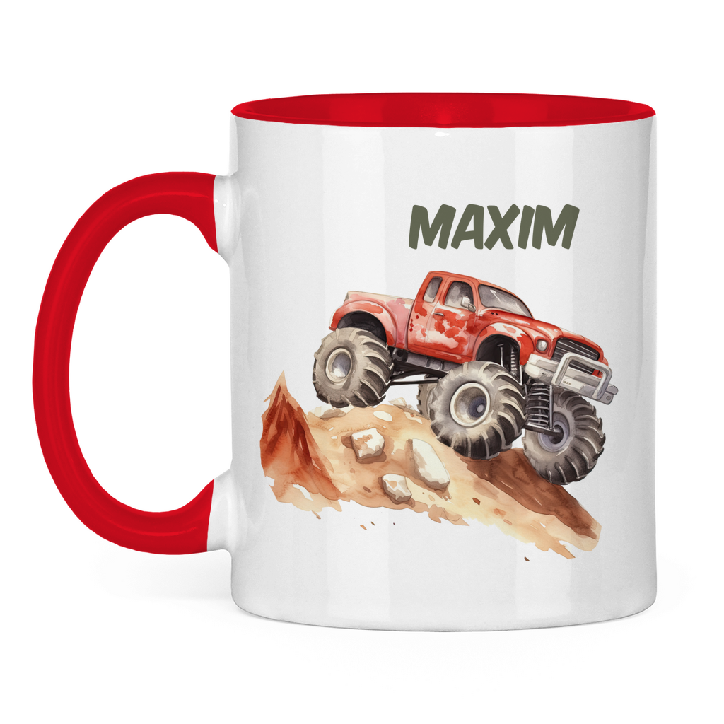 Kindertasse mit Rennwagen-Motiv und Namen – personalisierte Keramiktasse für autofanatische Kinder

