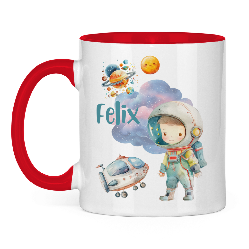 Personalisierte Kindertasse mit Weltall, Rakete, Planeten und Namen – Keramiktasse für kleine Entdecker