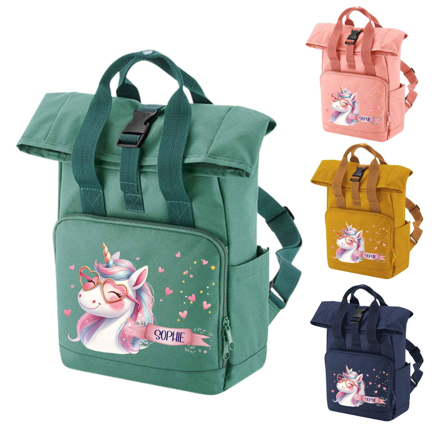 Rucksack mit Einhorn Motiven für Kinder mit Namen