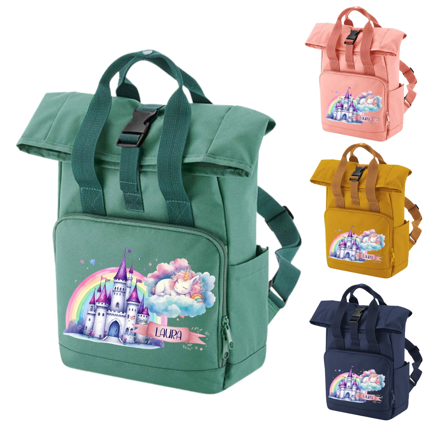 Rucksack mit Einhorn Motiven für Kinder mit Namen