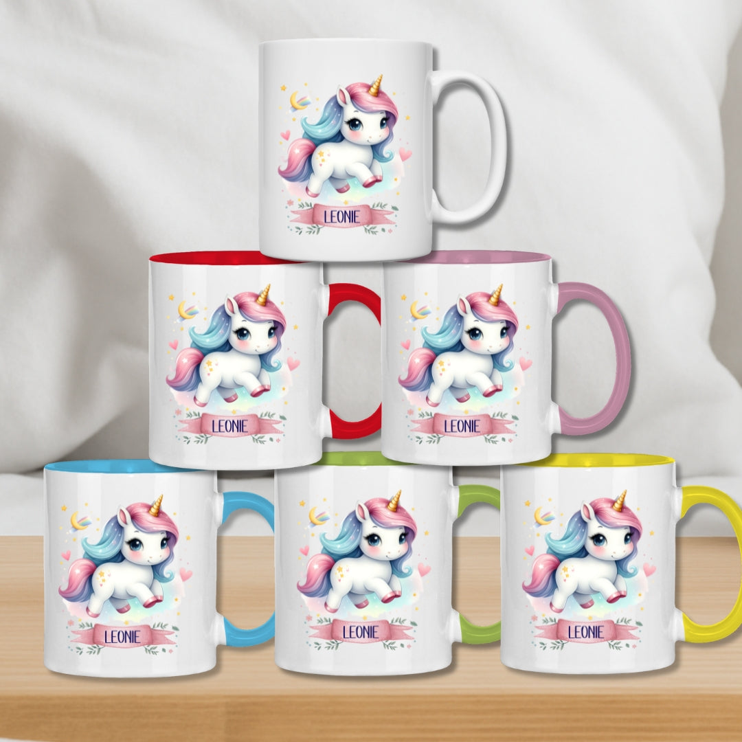 Kindertasse personalisiert – Keramiktasse mit Einhorn und Namen für Mädchen
